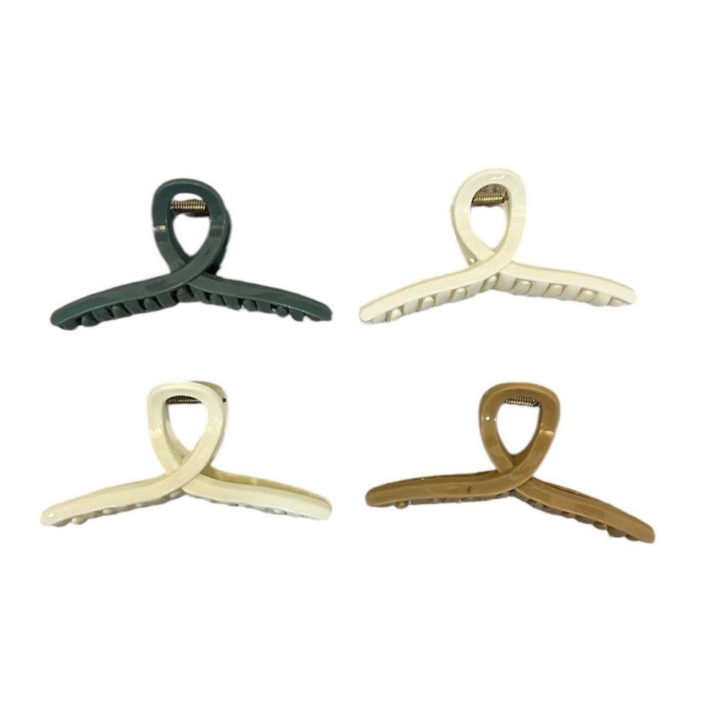 Set of 4 Neutral Colored Twist Design Claw Clips (Green, White, Tan)